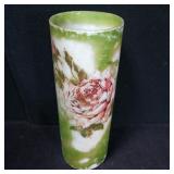 Faded Hand Painted Rose Cylinder Vase 14 1/2"
