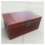 Maroon Trunk w Metal Handles, Lock & Oriental Mark