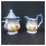 Molly Davis Spongeware Folk Art Vase & Pitcher