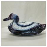 Amytheyst & White Slag Glass Duck Covered Dish