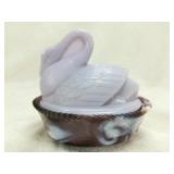 Westmoreland Lavender Swan on Slag Glass Nest