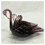 (3) Nesting Amethyst Glass Swans
