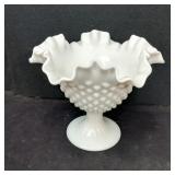 Fenton Milk Pedestal Hobnail Candy Dish