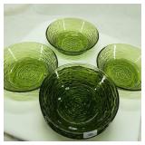 (7) Anchor Hocking Green Glass Soup / Salad Bowls