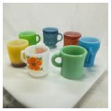 (7) Colorful Fireking Coffee Mugs Inc: Jadeite