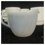 (10) White Fireking Coffee Mugs & Creamer