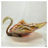 Blown Art Glass Swan Amber Blood Tangerine Yellow
