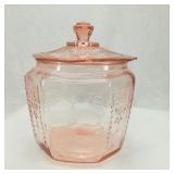 Pink Depression Glass Lidded Biscuit Jar