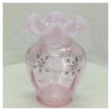 Hand Painted Artist Signed Ruffle Top Fenton Vase