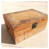 Tan Leather Trunk w Cast Iron Handles & Oriental