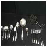 Silverplate Servingware Including Asparagus Tongs