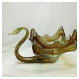 Blown Art Glass Swan Yellow Brown