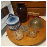 Stoneware Salt Crock with Lid, Blue Butter Dish