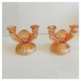 Pair of Iris & Herringbone Iridescent Candelabras