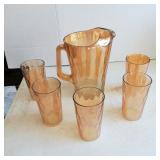 Light Iridescent Orange Pitcher & Glasses