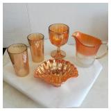 (5) Iridescent Orange Glassware