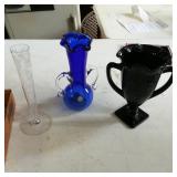 L.E Smith Amethyst Vase, Blue Crackle Glass Vase