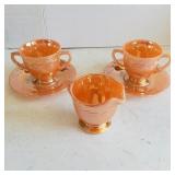 Fire King Peach Luster Creamer & Two Handled Cups