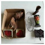 2 Heart Paper Weights, Wood Fish, Glass Dish