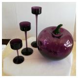 Amethyst Glass Plum & Stemmed Candle Holders
