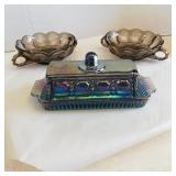 Smoked Glass Handled Dishes & Butter Dish
