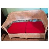 Red Cushion Wicker Love Seat