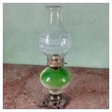 Green and White Oil Lamp w/ Strawberries