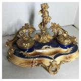 French Gilded Cherub Inkwell Desk Set