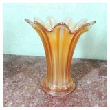 Northwood Peach Iridescent Ribbed Vase 7"