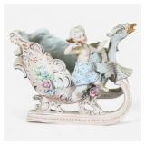 Bisque Cherub on Swan Sleigh