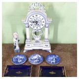 Blue & White Wedgewood Mini Plates, Clock, etc