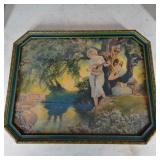 Octagonal Frame with Antique Print of Two Girls