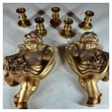Pair of 1966 Miller Cherubs & Brass Candle Holders