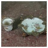 Gilded Hand Panted Dish w/ Cup