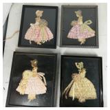 (4) Framed Satin Ribbon Dolls