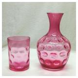 Thumbprint Cranberry Glass and Decanter