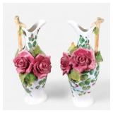 Pair of Hand Painted Italian Vases 11 Plus Inches