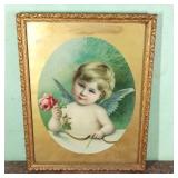 Late Victorian Colored Lithograph Cupid Framed