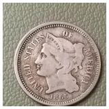 1865 Nickel Three Cent Piece 3c