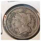 1869 Nickel Three Cent Piece 3c