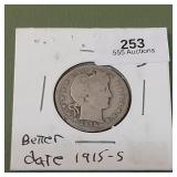 1915 S Barber Twenty Five Cents 25c