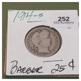 1914 S Barber Twenty Five Cents 25c