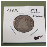 1862 Liberty Seated Twenty Five Cents 25c