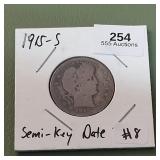 1915 S Barber Twenty Five Cents 25c