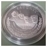 1991 S Liberty Silver Dollar Mount Rushmore