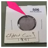 1941 Lincoln Wheat Penny Error 5% Clipped