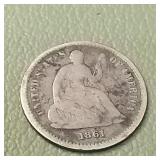 1861 Liberty Seated Half Dime 5c