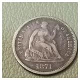 1871 S Liberty Seated Half Dime 5c
