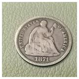 1871 Liberty Seated Half Dime 5c