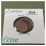 Lincoln Penny 1c Error - Off-Center